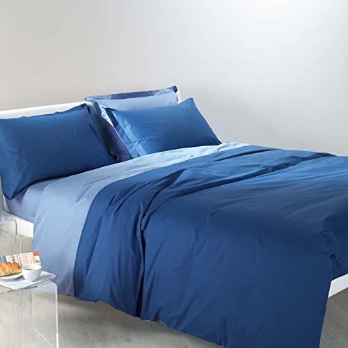 Caleffi 45433 Bettwäsche-Set für Doppelbett, zweifarbig, Blau