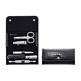 ZWILLING Maniküre Set Pediküre Kit, Nagelpflege Komplettset, Rindleder, Kroko Edition, 5-teilig, Schwarz