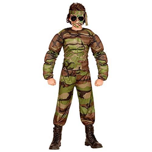 WIDMANN 00517 - Kinderkostüm muskulöser Soldat, Muskelshirt, Hose und Stirnband, grün