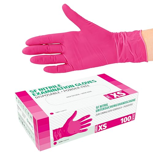 Nitrilhandschuhe 1000 Stück 10 Boxen (XS, Magenta) Einweghandschuhe, Einmalhandschuhe, Untersuchungshandschuhe, Nitril Handschuhe, puderfrei, ohne Latex, unsteril, latexfrei, disposible gloves