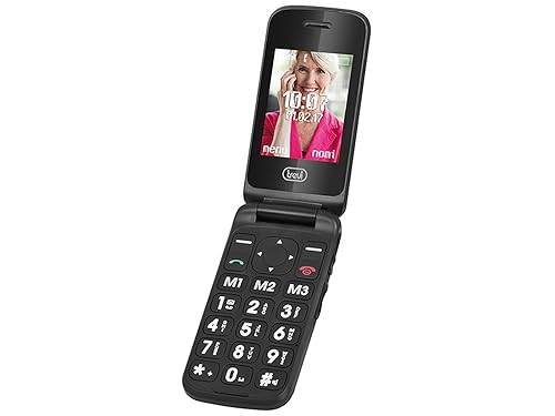 Trevi FLEX PLUS 55 Telefono Cellulare per Anziani a Conchiglia con grandi tasti, grande display LCD 2.4", Funzione SOS, Doppio Display, Bluetooth, Fotocamera, Radio FM, Nero