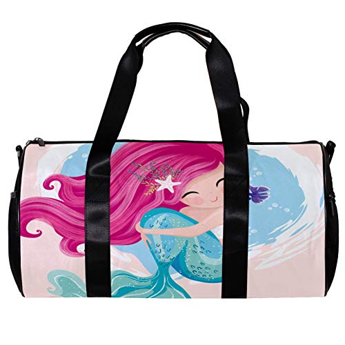 Runde Sporttasche mit abnehmbarem Schultergurt, Meerjungfrau-Design, schöne Mädchen-Trainings-Handtasche für Damen und Herren