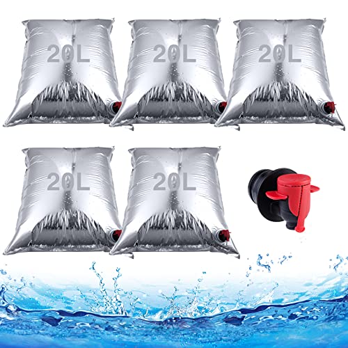 Djioyer 5×20L Wasserbeutel, Notwasserbeutel mit Wasserhahn Faltbar Ultraleicht, Stark für Sicheren Trinkwasser Notvorrat,für Reisen, Camping, Urlaub