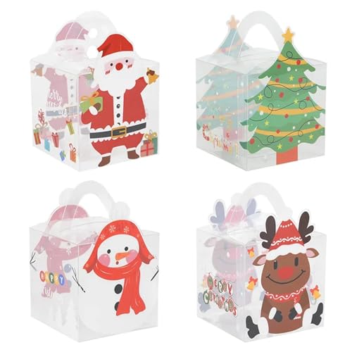 4Pcs Transparente Geschenkbox Santa Weihnachten Box Candy Tasche 2024 Jahr Party Geschenk Verpackung Dekor (Color : Mix, Size : 14x9x9cm)
