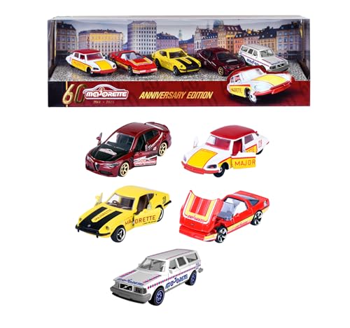 Majorette - Geschenk-Set 60 Jahre (5 Modellautos) - 5 Premium Spielzeugautos aus Metall mit 2 exklusiven Auto-Modellen, je 7,5 cm, für Kinder ab 3 Jahre