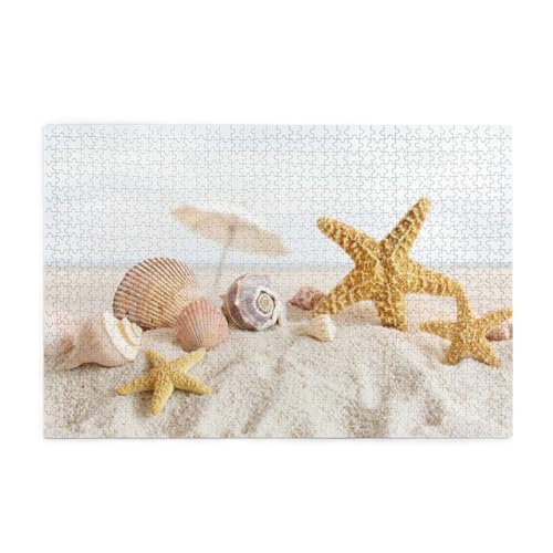 Muscheln Seestern am Strand Druck, Puzzles 1000 Teile Holzpuzzle Spielzeug Familienspiel Wanddekoration