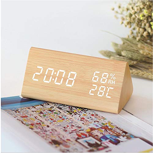 VORRINC Digitaler Wecker LED Holz Wecker Uhr Reisewecker mit 2 Alarmen/Temperaturanzeige/Luftfeuchtigkeit, 3 Helligkeit, Nachttisch Schlafzimmer