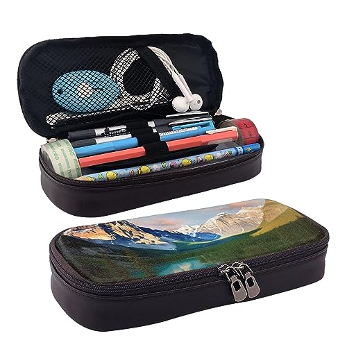 DOFFO National Park Printed Cute Pencil Case Aesthetic Pencil Pouch Special Pen Case Artificial Leather Pencil Bag Durable Pencil Box Zipper Pencil Cases For Men Women Office Work And Study, Schwarz ,