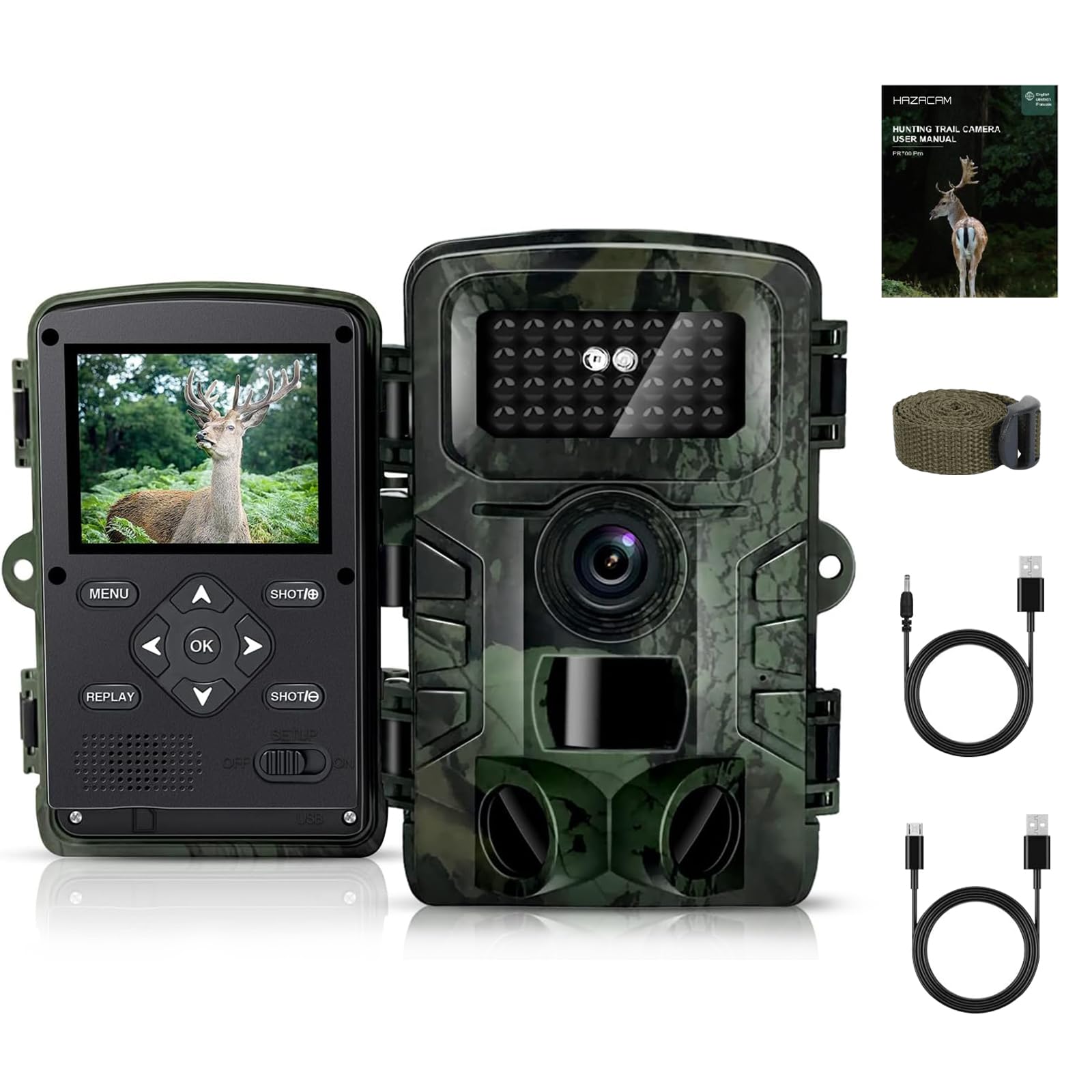HAZACAM Wildkamera, 48MP Wildkameras LCD-Bildschirm mit Video Wildtierkamera mit Bewegungsmelder Nachtsicht Draussen Nachtsichtkamera aufzeichnung Tiere tierbeobachtungskamera Nachtsichtgeräte