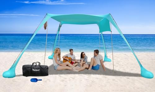 Strandzelt Sonnenschutz Strand zelte strandmuschel Muschel UPF50+ mit Sandschaufel, Erdnägeln und Stabilitätsstangen, Outdoor-Schatten für Campingausflüge, Angeln, Hinterhofspaß oder Picknicks