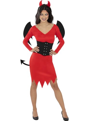 Funidelia | Teufelin Kostüm für Damen Dämonen, Teufel, Halloween, Horror - Kostüm für Erwachsene & Verkleidung für Partys, Karneval & Halloween - Größe L - Rot