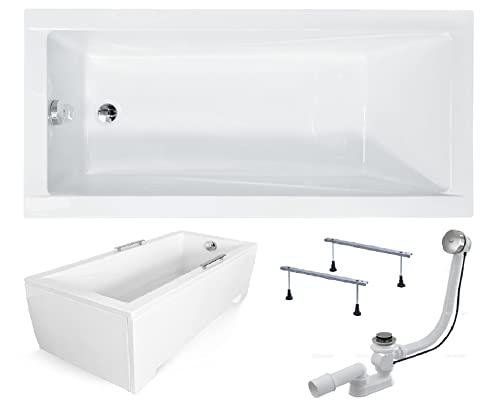 BADLAND Rechteck Badewanne MODERN mit Acrylschürze, Füßen und Ablaufgarnitur (140x70)
