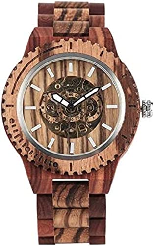Holzuhr für Herren, automatische mechanische Uhren, Vintage-Stil, komplettes Holzband, Herrenuhren, Top-Marken-Luxusuhren, Geschenke, rotes Holz 234, malerisch