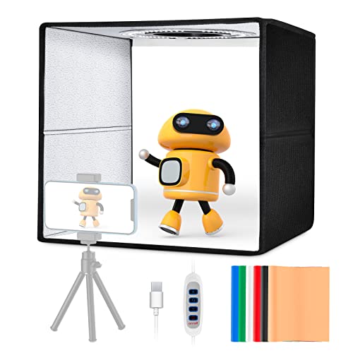 OMBAR Mini-Fotostudio-Box, tragbar, 30 x 30 x 30 cm, Lichtbox, Zelt, Beleuchtung mit 120 LEDs, Beleuchtung 3000 – 5600 K, Lichtbox mit 6 Hintergrundfarben