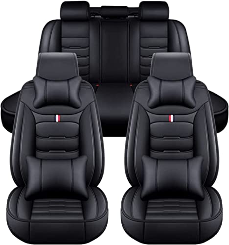 NEEDBUY Auto Sitzbezüge für BMW 5er E60 Sloon 5.Gen 2003-2010 5-Sitze PU Leder Vorne und Hinten Autositzbezüge Zubehör,Black-Luxurious_Set