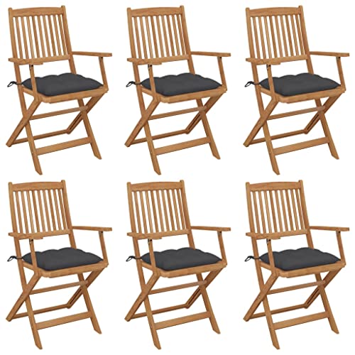 Youuihom Campingstuhl Balkonstuhl Stühle für draußen Klappbare Gartenstühle 6 STK. mit Kissen Massivholz Akazie Geeignet für Terrasse, Strand, Garten, Bistro