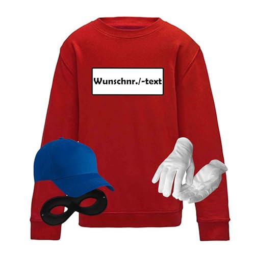 Sweatshirt Panzerknacker Kids Wunschnummer Kostüm-Set Karneval Kinder 104-164 Fasching Party, Logo & Set:Wunsch-Nr./Set komplett (Wunsch-Nr./Shirt+Cap+Maske+Hands.), Größe:152