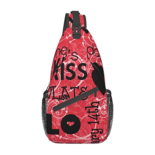 Valentinstag Print Sling Rucksack, leichte, faltbare Crossbody-Tasche | wasserabweisender Schulterrucksack für den täglichen Gebrauch, Schwarz , Einheitsgröße