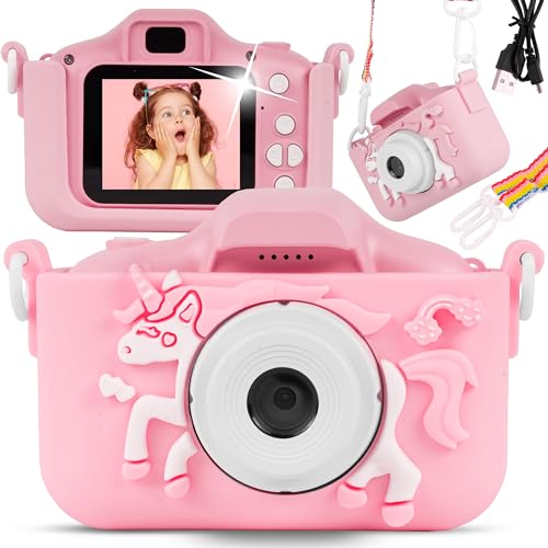 MalPlay Digitalkamera für Kinder Einhorn | Fotoapparat Full HD | Mini-Gieren | für Kinder ab 6 Jahren | Rosa