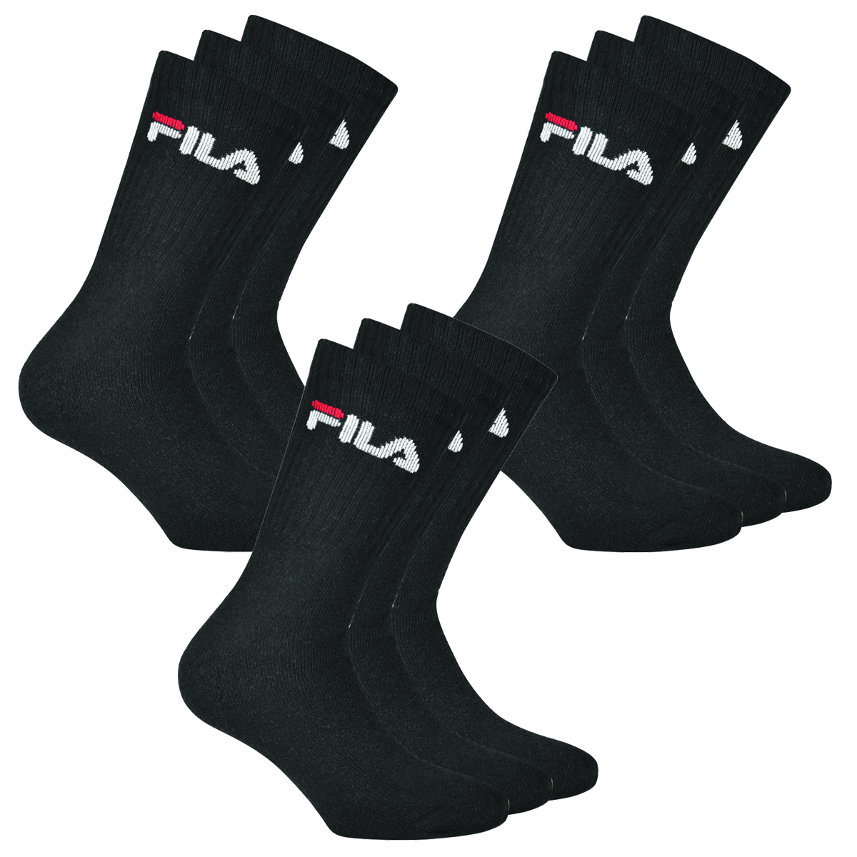 Fila 6 Paar Socken, Frottee Tennissocken mit Logobund, Unisex (2 x 3er Pack) (Schwarz, 35-38 (3-5 UK))