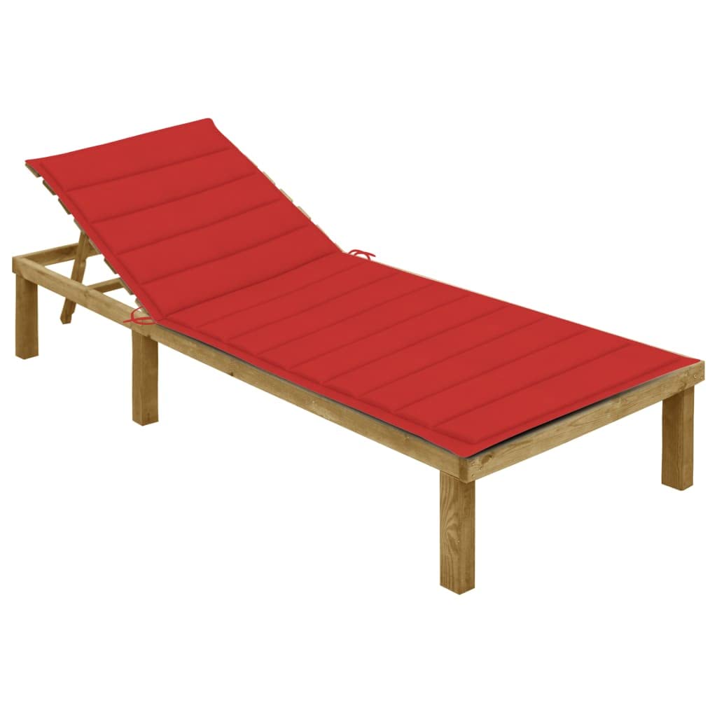 vidaXL Kiefernholz Imprägniert Sonnenliege mit Roter Auflage Gartenliege Relaxliege Holzliege Liege Gartenmöbel Saunaliege Freizeitliege Strandliege