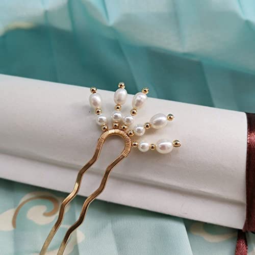 Haarnadel Vintage Haarspange Blume Perle Haarstab U-förmige Haarnadel Hochzeit Perle Haarnadeln Braut Perle Haarnadeln im chinesischen Stil Hanfu Kopfschmuck ( Color : White )