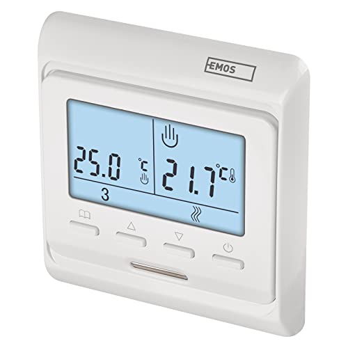 EMOS digitaler Raumthermostat für Fußbodenheizung, programmierbarer Uhren-Thermostat mit Einstellbarer Hysterese, Draht-Thermostat inkl. Bodensensor / Raumtemperaturregler zur Aufputzmontage