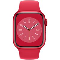 Apple Watch Series 8 (GPS + Cellular) - (PRODUCT) RED - 41 mm - Red Aluminium - intelligente Uhr mit Sportband - Flouroelastomer - rot - Bandgröße: regelmäßig - 32GB - Wi-Fi, LTE, Bluetooth, UWB - 4G - 32 g (MNJ23FD/A)