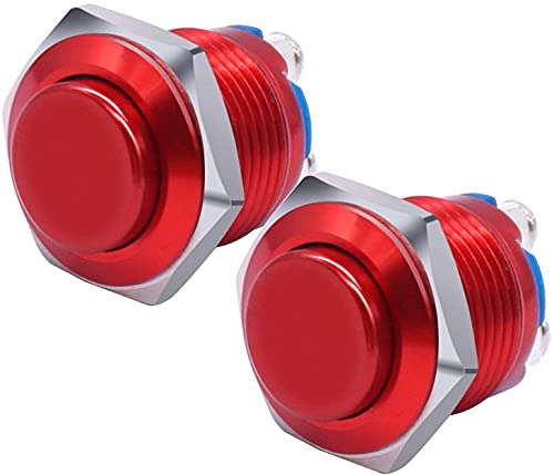 ZCSZXLUJY 2 Stück 16 mm 5/8 Zoll runder roter Metall-Drucktastenschalter 1 Schließer SPST 3 A/12-250 V for industrielle Autoschalter (Color : Red)