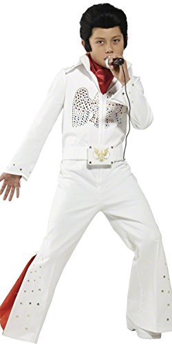 Elvis Kostüm Weiß mit Overall und Schal, Medium - 7 bis 9 Jahre