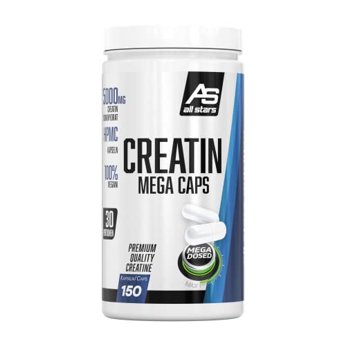 All Stars Creatin Mega Caps I hochreines Kreatin-Monohydrat I 150 Kreatin Kapseln vegan I 1000mg Creatine Monohydrate pro Kapsel I Supplement ohne Gelantine, Fett & zuckerarm