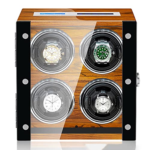 WOWCSXWC Luxury Watch Winder for 2 4 6 9 Watches with Remote Control LCD Touch Screen LED Illumination Watches Display Box Quiet Motor Self Winding Watch Rotator Box (Color : B, Size : 4+0)