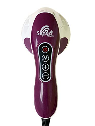 SaneoRELIEF - Massagegeräte Vibration Handmassagegerät mit 8 austauschbare Aufsätze, Verschiedene Geschwindigkeitsstufen für Rücken Beine Fuß Nacken Schulter - deutsche Markenqualität
