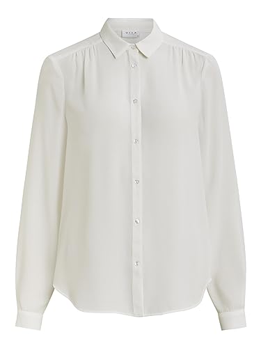 Vila NOS Damen VILUCY L/S Button Shirt - NOOS Bluse, Weiß (Snow White Snow White), 38 (Herstellergröße: M)