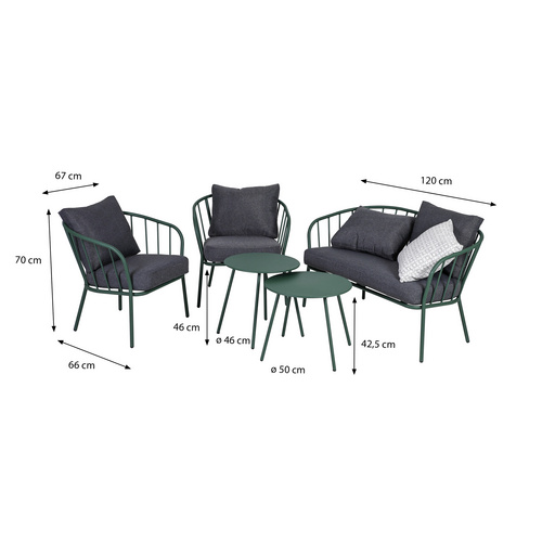 GREEMOTION Loungeset »Nizza«, grün/grau, Metall, 4 Sitzplätze - gruen