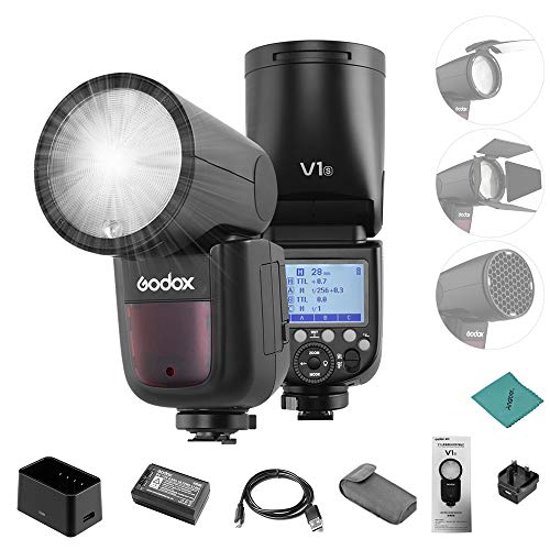 Godox V1-S Professioneller Kamerablitz Speedlite Speedlight Rundkopf kabellos 2,4 G Fresnel Zoom für Sony a7RII a7R a58 a99 ILCE6000L a7RIII a7R3 a9 a77II a350 Kameras für Hochzeitsportraitstudio