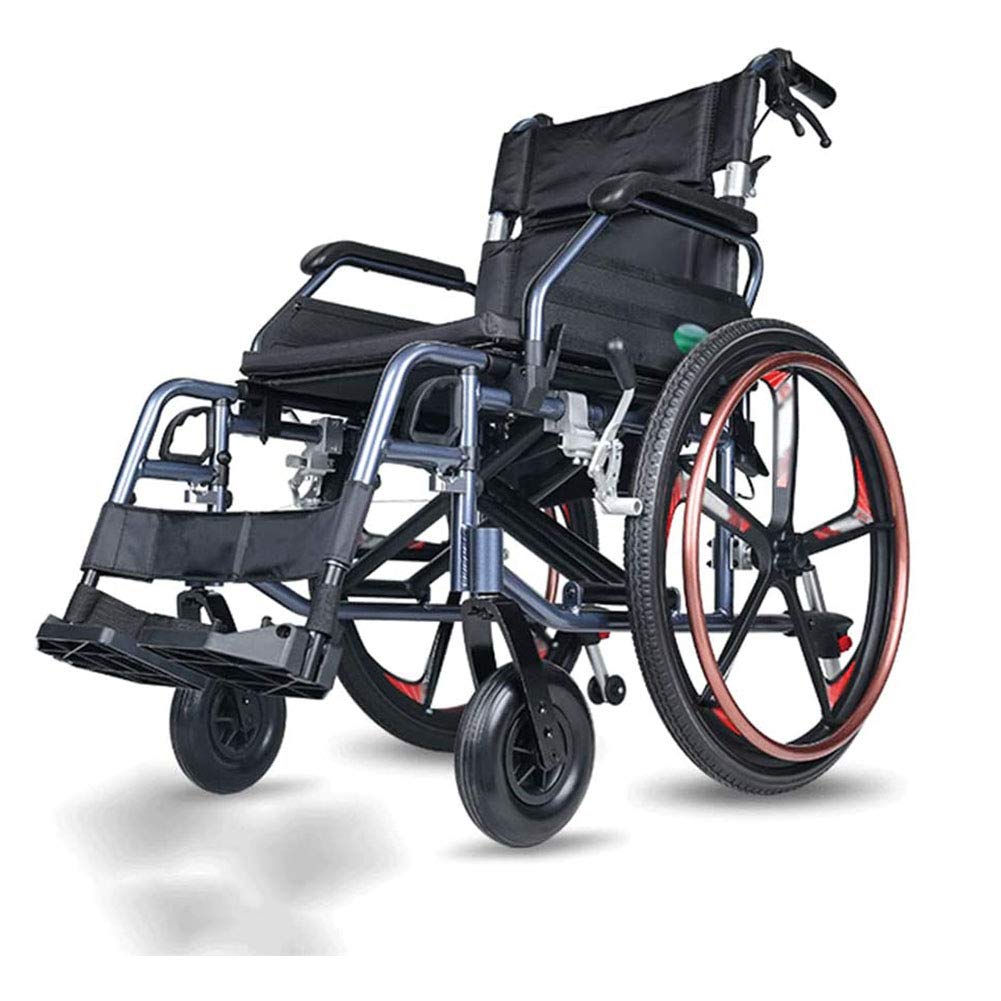 Self Propelled Wheelchair Folding Lightweight Small Ultra Light Travel Wheel Chair, Portable Elderly Aluminum Alloy Push Scooter (Black)