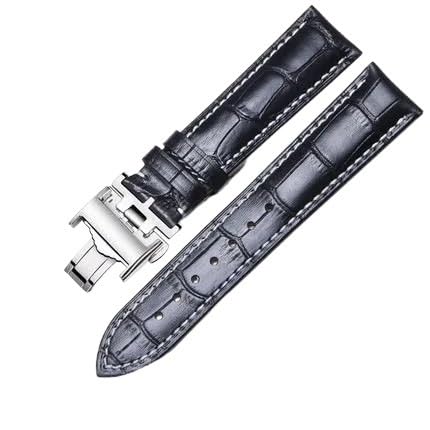 GeRnie Uhrenarmbänder Aus Rindsleder, Hergestellt For Die Flaggschiff-Uhrenarmbänder Der L2 L4-Kollektion, Kalbslederarmband L2.628.673 (Color : Black Silver, Size : 18mm(Buckle 18mm))