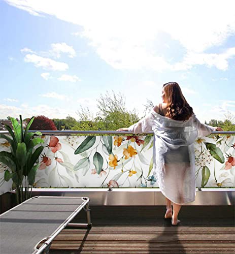 MyMaxxi Balkonbanner Sichtschutz - hängende Frühlingsblumen bunt - Abdeckung für Terrasse Balkon - Windschutz Sonnenschutz Blickdicht - Balkonverkleidung wetterfest Sichtschutz Balkon - Verkleidung -