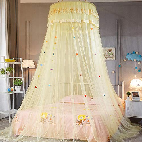 Kuppel Moskitonetz, Spitze Prinzessin Bett Baldachin Geschenk Dekorativer Aufnäher zum Kind Babybett Ideal für Schlafzimmer Dekorativ-Gelb