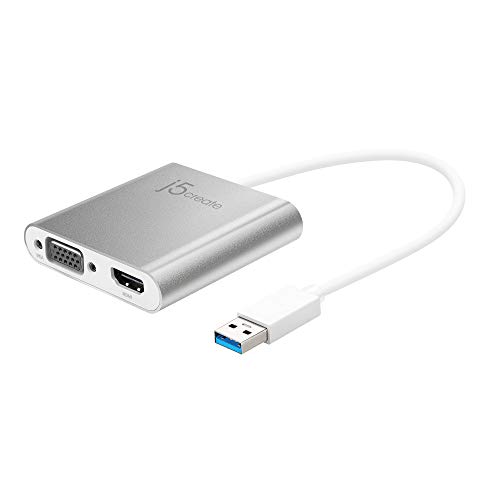 j5create USB 3.0 zu VGA & HDMI Multi-Monitor Adapter - Kompatibel mit Microsoft Windows (32-Bit oder 64-Bit) und Mac OS X 10.8 oder höher (mit USB Typ-A 3.0-Anschluss)