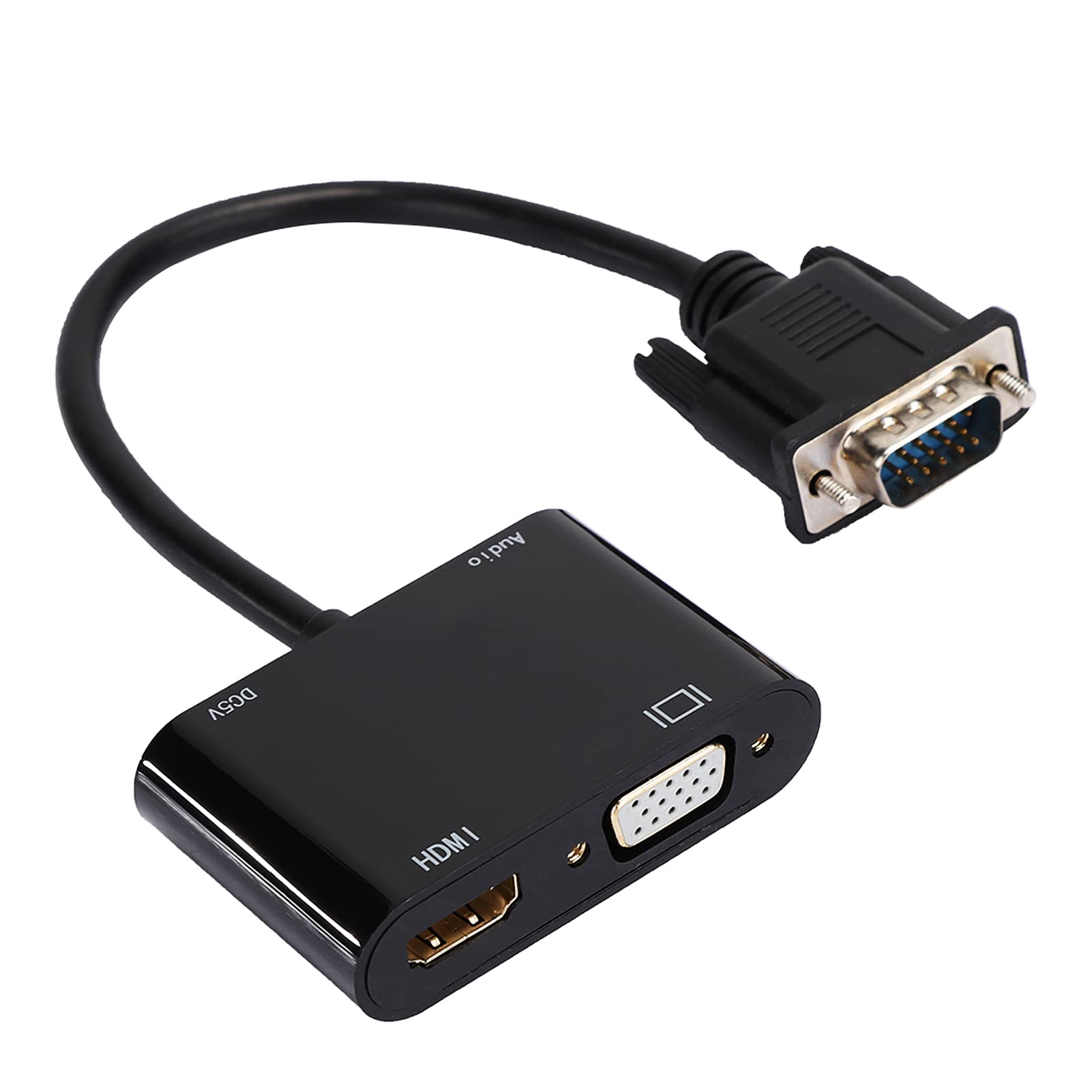 Bindpo VGA zu HDMI Adapter, VGA Stecker zu 1080P HDMI + VGA Konverter mit 3,5 mm Stereo Audio, Dongle für TV, Computer, Laptop, Projektor