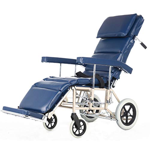 Full-lying Wheelchair Folding Lightweight Wheelchairs, Portable Elderly Aluminum Alloy Push Scooter with Adjustable Armreste (Blue)