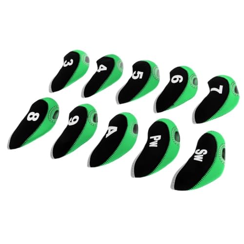 10 Stück/Packung Golfschläger-Eisenschlägerkopfhüllen, Golfschlägerkopfhüllen, Schutzset, schmutzabweisend, langlebig, leicht, langlebig, tragbar, passend for alle Eisenschläger (Color : Black Green