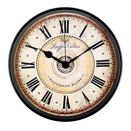 JUSTUP Wanduhr, 30,5 cm, Metall, schwarz, europäischer Stil, Retro-Vintage-Uhr, tickt nicht, flüsterleise, batteriebetrieben mit HD-Glas, leicht zu lesen, für Innendekoration (schwarz 30,5 cm)