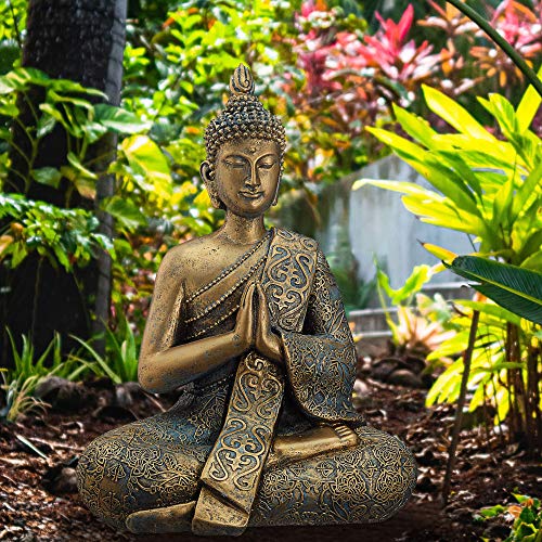 Buddha goldene asiatische Statue sitzend Feng Shui Gartenfigur H 30 cm zur Gartendekoration