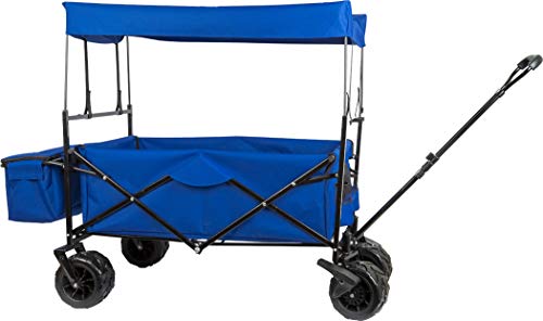 small foot 11316 Faltbarer Bollerwagen mit Sonnendach für Ausflüge, platzsparend, mit Aufbewahrungstasche und Bremsen Spielzeug, Blau