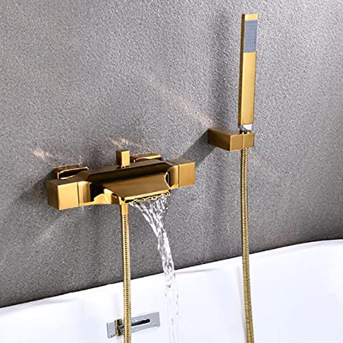 Wannenarmatur mit Handbrause Badewannenarmatur Wandmontage Wasserfalladarmatur Messing Multifunktions Wasserhahn Badewanne, GeRRiT, Gold