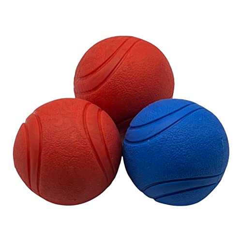 Hunde-Training, hohe Sprungkraft, mittelgroß und groß, solider Ball, für alle Hunde und Welpen, solider TRP-Gummiboomer-Ball, lustiges Kauspielzeug (6,5 cm, mittel, 1 blau, 2 rot)