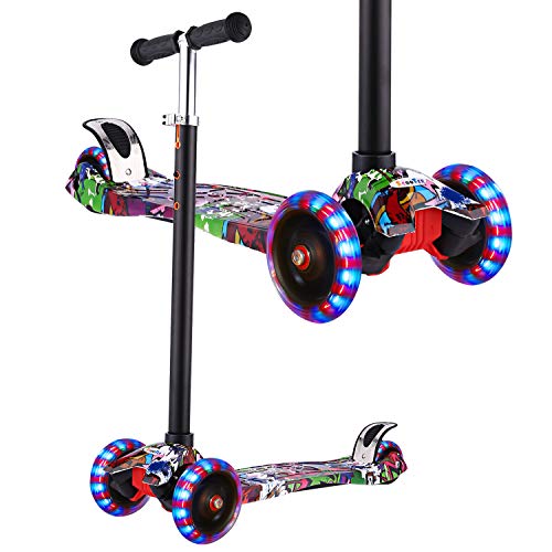 WeSkate Roller Kinder Dreiradscooter mit PU LED Leuchtenden Räder,einstellbaren Höhe und Doppel-Hinterrad Big Rädern Kinderscooter für Kinder Jungen Mädchen 3-12 Jahre alt, FB-903, Violett, one-Size